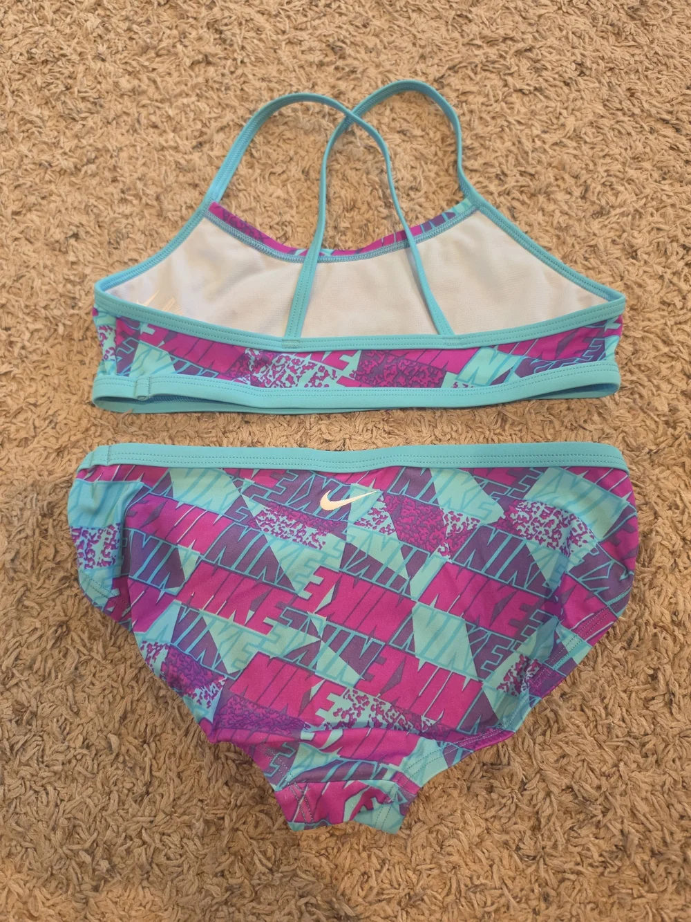 🔥Price Drop🔥 Nike Girls Athletic Two-Piece Bikini - Teal & Magenta Pattern